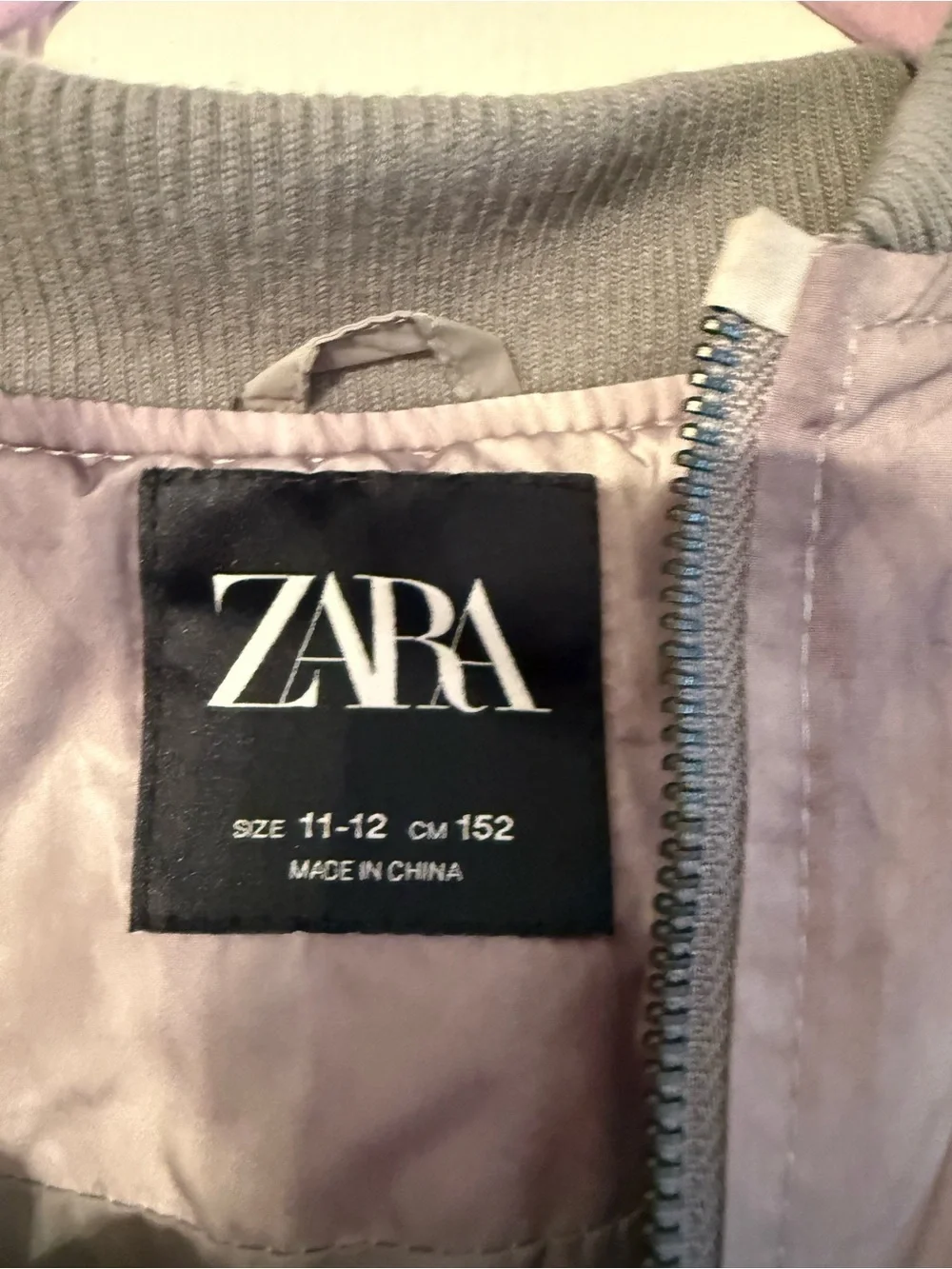 ZARA Light Gray Bomber Jacket with Gray Ribbed Collar